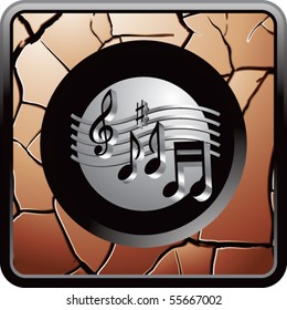 retro music notes bronze cracked web button
