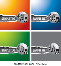 retro music notes colored ripped banners