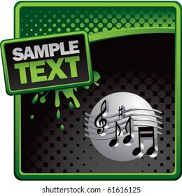 retro music notes green and black halftone grungy ad