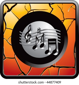 retro music notes orange cracked web button