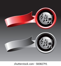 retro music notes red and gray ribbons