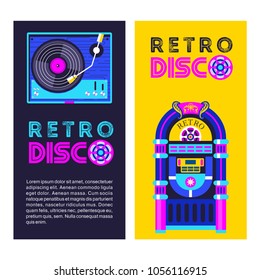 Retro music. An old jukebox. Vinyl record player. Vector illustration.