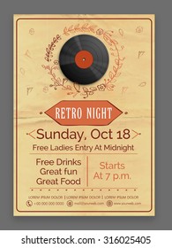 Retro Music Party celebration vintage flyer, banner or template design.