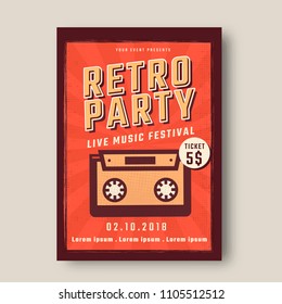 Retro Music Party Poster Design. Night Club or Disco Advertisement Promotional Banner Design. 