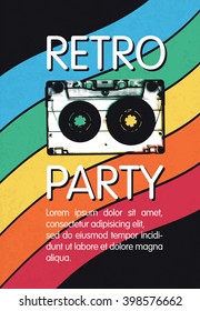 Retro music party poster design. Disco music vintage party invitation template.