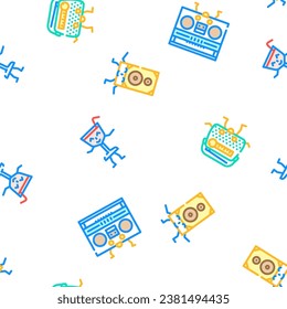 retro music party vintage vector seamless pattern thin line illustration