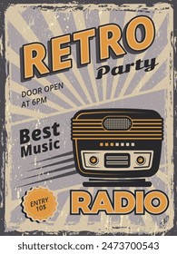 Retro music placard vintage radio illustration party invitation place for text