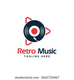 retro music play icon logo design modern concept old style music player gramophone 