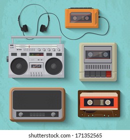 Retro music player icons. Vector illustration 2 