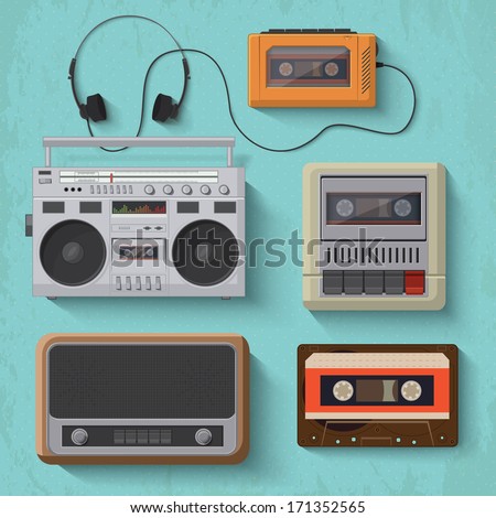 Retro music player icons. Vector illustration 2 