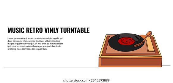 Retro music player turntable vector illustration. Modern flat in continuous line style.