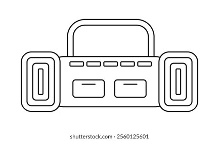 Retro Music player. Vintage style boombox from geometric outline shapes. Line simple radio recorder or tape deck with editable stroke