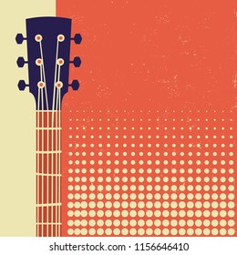 Retro Music poster background with acoustic guitar on old paper for text