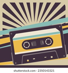 Retro music poster design with compact cassette illustration.