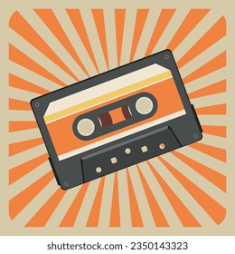 Diseño de afiches de música retro con ilustración de casete compacta.