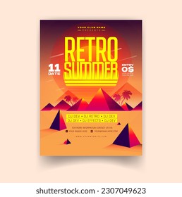 Retro music poster, Disco party banner 90s radio Music party in nightclub cartoon vector ad poster, flyer or brochure page template in neon light