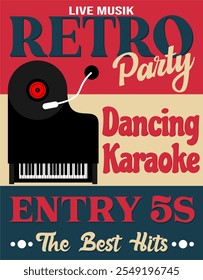 Retro music poster instruments and vinyl