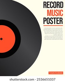 Retro Music poster in minimalist style with old disk and typography, editable vector. Old retro music disk backdrop