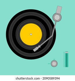 Retro music record player. Vector illustration. Sound of music in vintage times