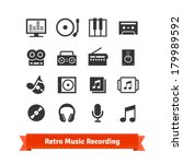 Retro music recording and multimedia icon set.