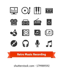 Retro music recording and multimedia icon set.