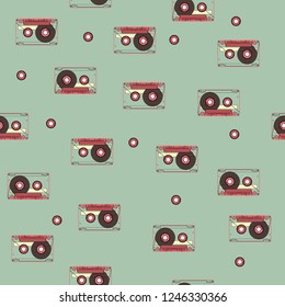 Retro music seamless pattern of cassettes