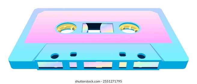 Retro music tape cassette in holographic colors, from 80s to 00s or y2k aesthetics