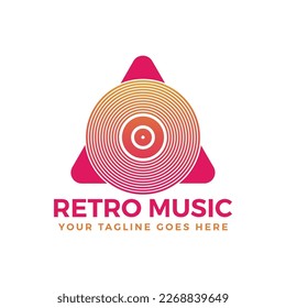Plantilla de logotipo de vectores de música retro. Música Vynil Emblem en un colorido estilo gradiente. Identidad de promoción de marca para la empresa musical. Diseño de etiquetas vectoriales de material