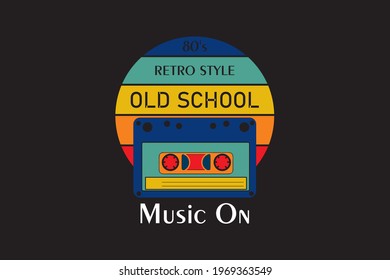Retro music vector on black background