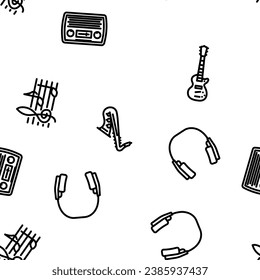 retro music vintage party vector seamless pattern thin line illustration