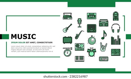 retro music vintage style landing web page vector. cassette trendy, sticker 90s, pop tape, modern 80s, disco party, audio shape retro music vintage style Illustration