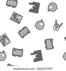 retro music vintage style vector seamless pattern thin line illustration