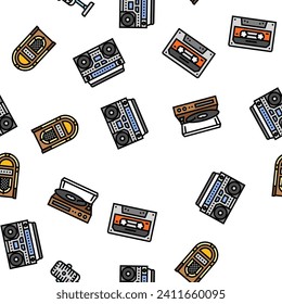 retro music vintage style vector seamless pattern thin line illustration