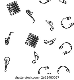 retro music vintage style vector seamless pattern thin line illustration