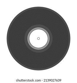 Retro music vinyl disk. Black vintage audio disc with blank white label. Old school acoustic audio revival. Vector illustration isolated on white background