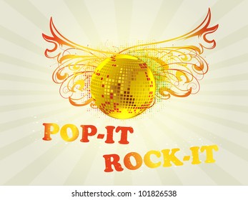 Fondo musical retro con bola disco sobre fondo floral abstracto para fiestas disco y otros eventos. EPS 10. ilustración vectorial.