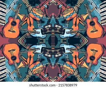 Retro Musical instrument poster illustration. 