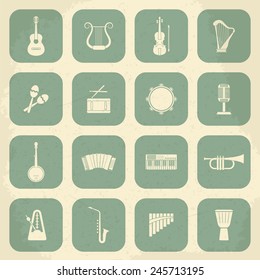 Retro Musical Instruments Icons. Vector illustration
