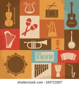 Retro Musical Instruments Icons. Vector illustration