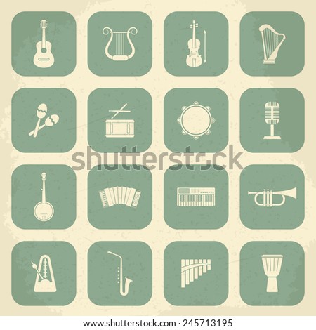 Retro Musical Instruments Icons. Vector illustration