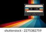 Retro musiccasette with retro colors eighties style, cassette tape, vector art image illustration, mix tape retro cassette design, Music vintage and audio theme,  Synthwave and vaporwave template
