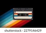 Retro musiccasette with retro colors eighties style, cassette tape, vector art image illustration, mix tape retro cassette design, Music vintage and audio theme,  Synthwave and vaporwave template
