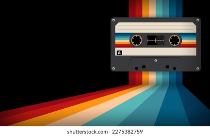 Retro-Musikkassette mit Retro-Farben im Stil der 80er Jahre, Kassettenband, Vektorgrafik-Illustration, Mix-Band-Retro-Kassettendesign, Musikvintage und Audio-Thema, Synthwave- und Vaporwave-Vorlage
