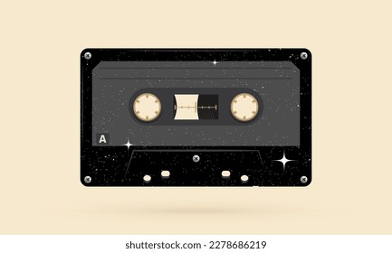 Retro musiccasette with retro colors eighties style, cassette tape, vector art deep space, mix tape retro cassette design, Music vintage and audio theme, Synthwave and vaporwave template