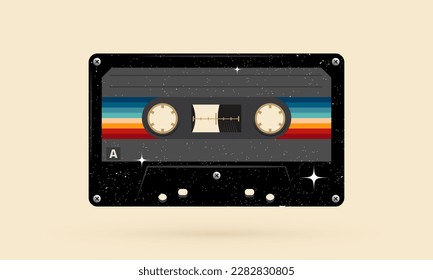 Retro musiccasette with retro colors eighties style, cassette tape, vector art deep space, mix tape retro cassette design, Music vintage and audio theme, Synthwave and vaporwave template