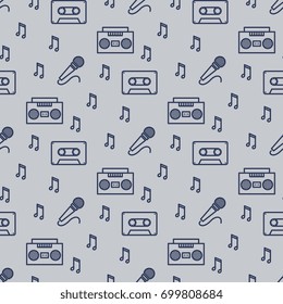 Retro musician seamless pattern design. Background with music tools. Vector illustration