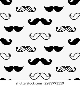 Retro mustache seamless pattern. Vintage doodle shapes. Art Deco fashion style repeat background texture. Vector illustration for barbershop wallpaper, Father's Day gift, hipster wrapping paper