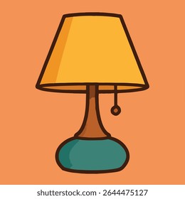 Adesivo de ilustração de desenho animado de lâmpada de mesa amarelo da mostarda retrô