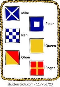 Retro Nautical Alphabet Flags M - R Vector Illustration