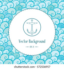 Retro nautical background with emblem and waves. Vector template for logo design of travel agencies, tourist offices, boat rental or cruise.